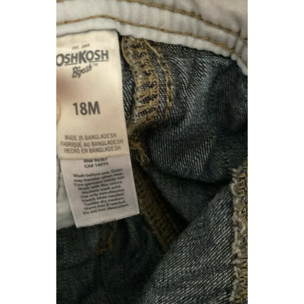 OSHKOSH B'GOSH VESTBAK BLUE DENIM LOGO OVERALLS OUTFIT SIZE 18M Toddler